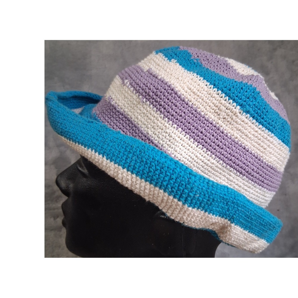 Wayan Natural Wear Striped Crochet Bucket Hat Purple Blue Cream Festival